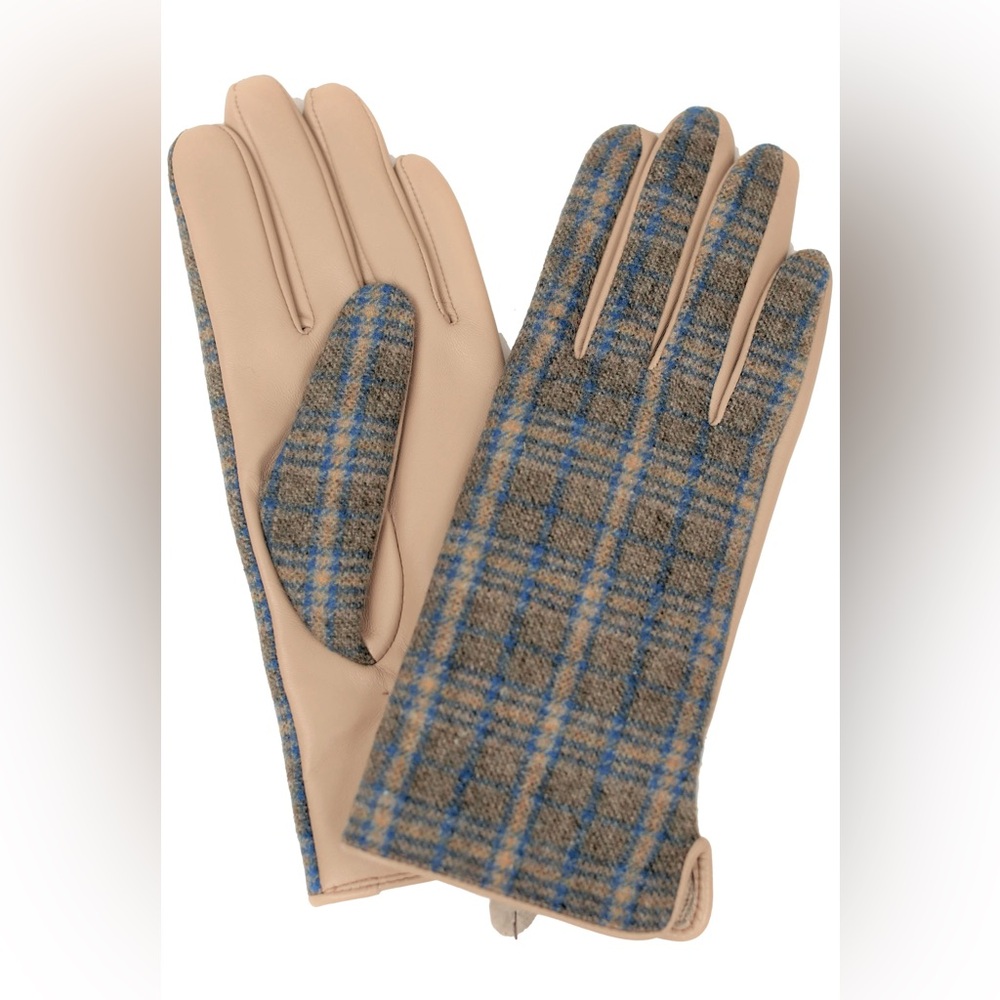 NWT Belle Fare PLAID PRINT LEATHER GLOVES Lambskin